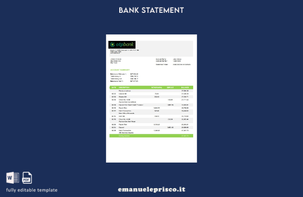 modello di versione word dell'estratto conto bancario OTP della Croazia in stile